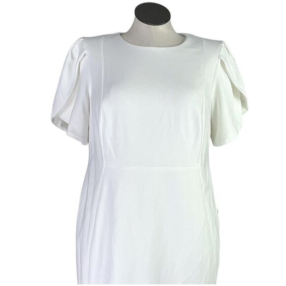 Calvin Klein Sheath Dress Womens 22W White Knit Tulip Sleeve Plus Size NEW - Picture 2 of 9